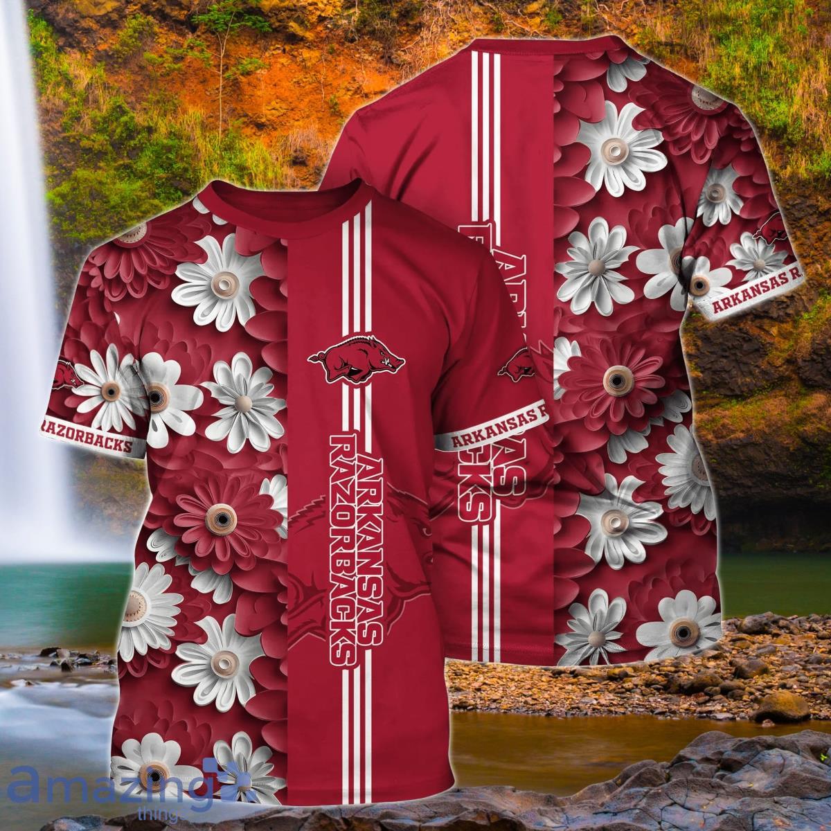 Arkansas Razorbacks Flower 3D T Shirt For Fans image Arkansas Razorbacks Flower 3D T Shirt For Fans Product Photo 1