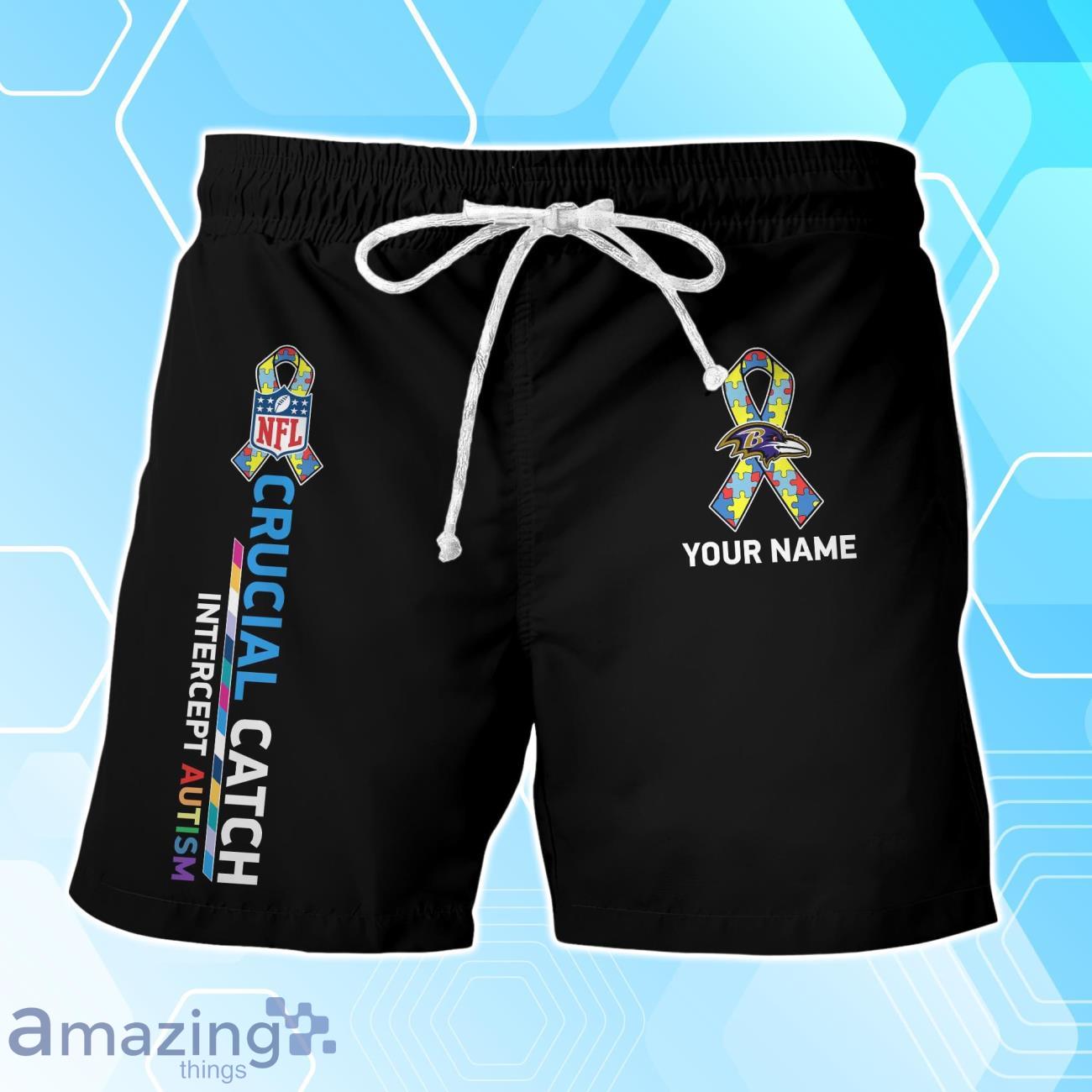 Baltimore Ravens Hawaiian Shirt & Short Crucial Catch Intercept Autism Custom Name image Baltimore Ravens Hawaiian Shirt & Short Crucial Catch Intercept Autism Custom Name Product Photo 3