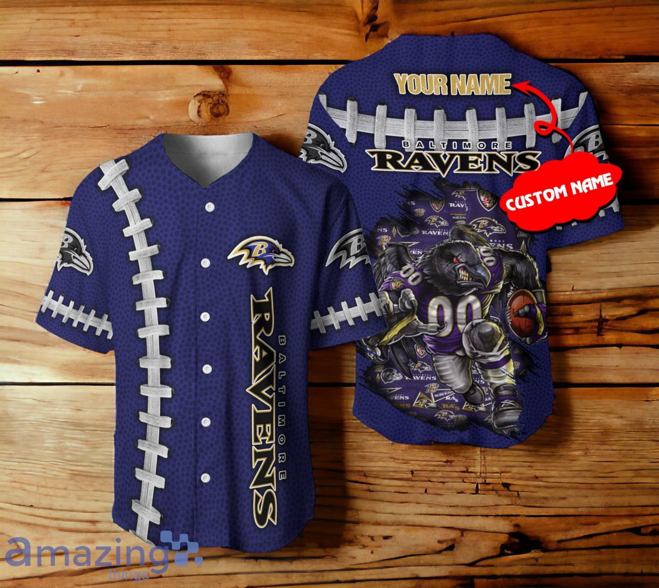 Baltimore Ravens NFL 3D Mascot Custom Name Baseball Jersey image Baltimore Ravens NFL 3D Mascot Custom Name Baseball Jersey Product Photo 1