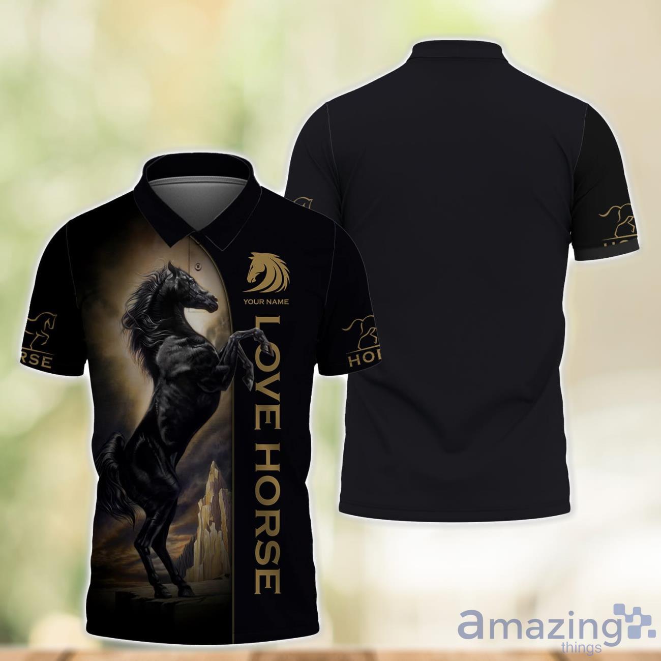 Black Horse Personalized Name 3D Polo Shirt Golf Lover Gift Angel Horse Gift For Horses Lovers image Black Horse Personalized Name 3D Polo Shirt Golf Lover Gift Angel Horse Gift For Horses Lovers Product Photo 1
