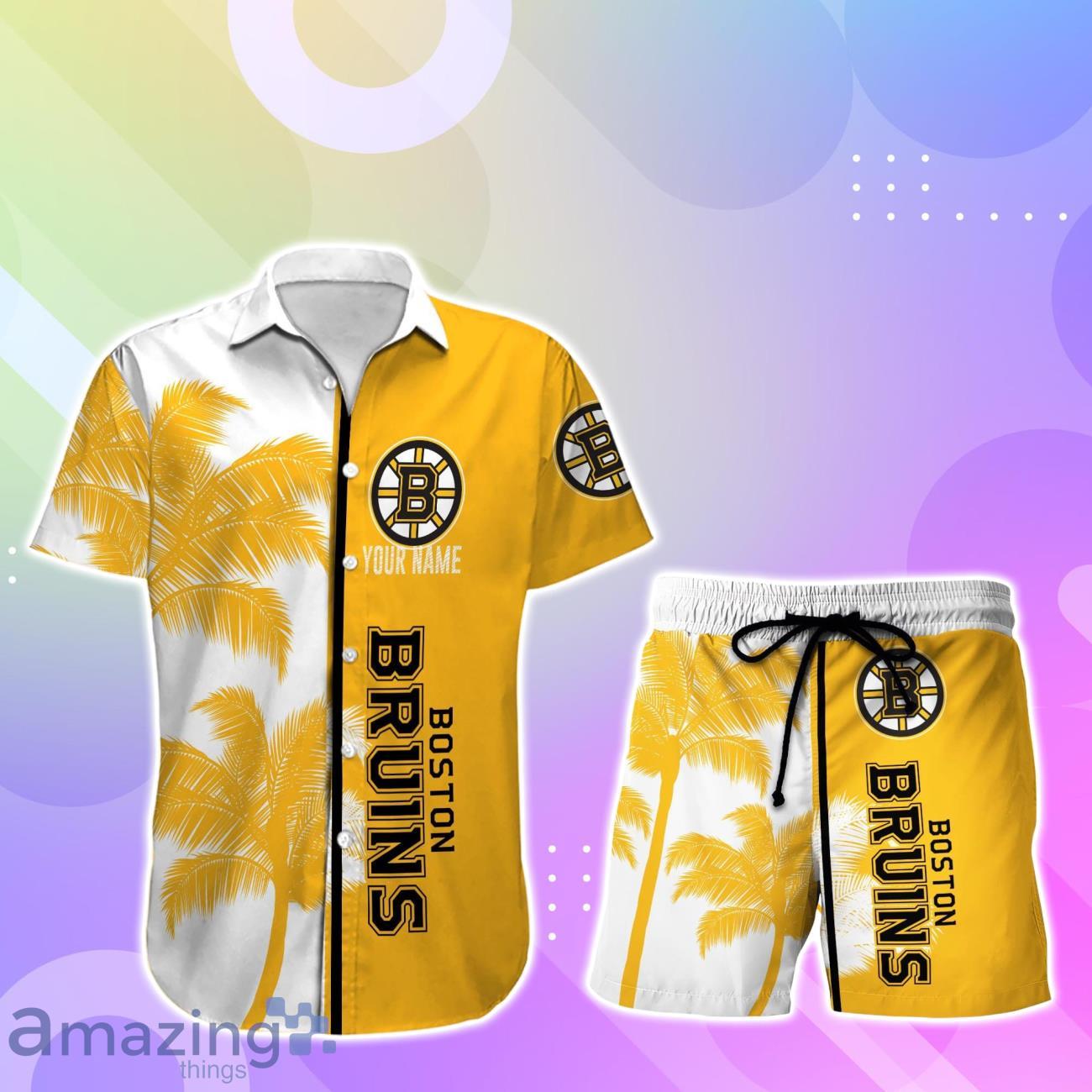 Boston Bruins Hawaiian Shirt And Short Palm Tree Custom Name image Boston Bruins Hawaiian Shirt And Short Palm Tree Custom Name Product Photo 1