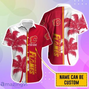 Calgary Flames Hawaiian Shirt And Short Palm Tree Custom Name Product Photo 2