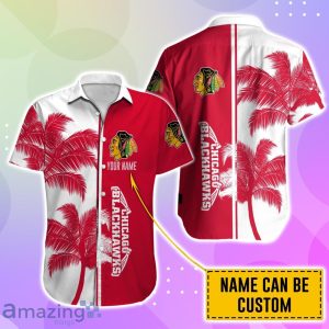 Chicago Blackhawks Hawaiian Shirt And Short Palm Tree Custom Name Product Photo 2