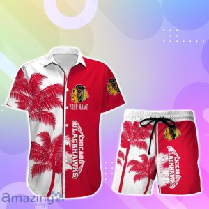 Chicago Blackhawks Hawaiian Shirt And Short Palm Tree Custom Name Product Photo 1