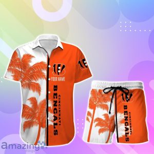Cincinnati Bengals Hawaiian Shirt And Short Palm Tree Custom Name Product Photo 1