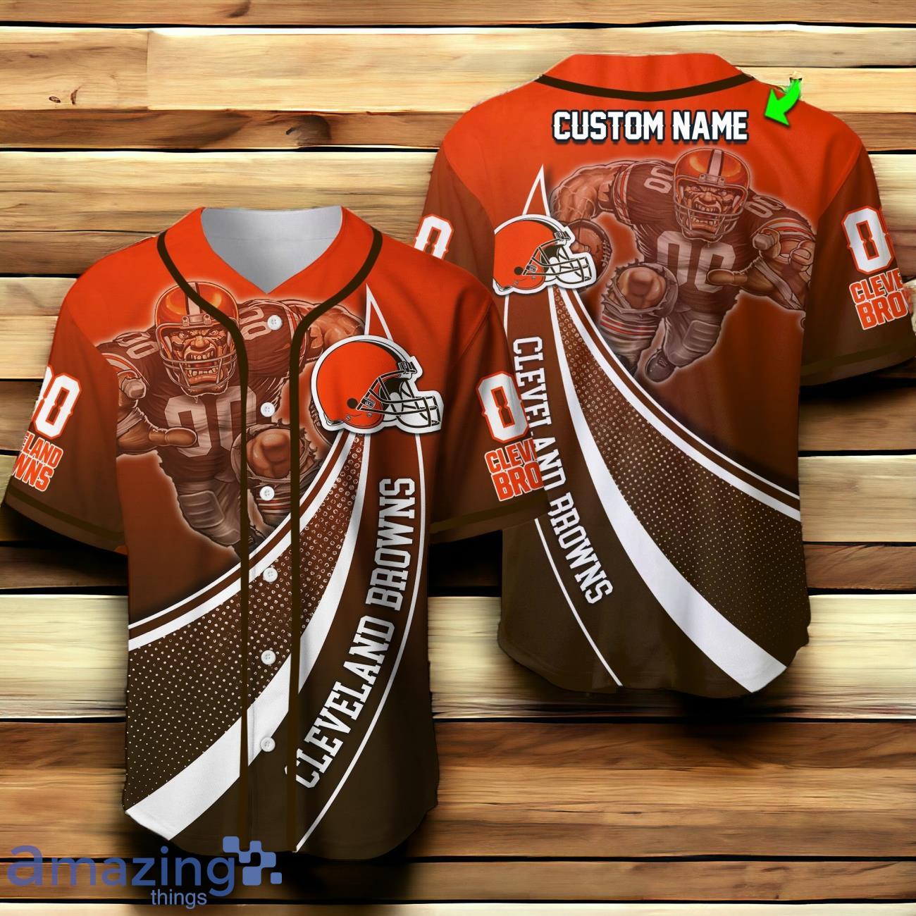 Cleveland Browns 3D Mascot Baseball Jersey Custom Number And Name image Cleveland Browns 3D Mascot Baseball Jersey Custom Number And Name Product Photo 1