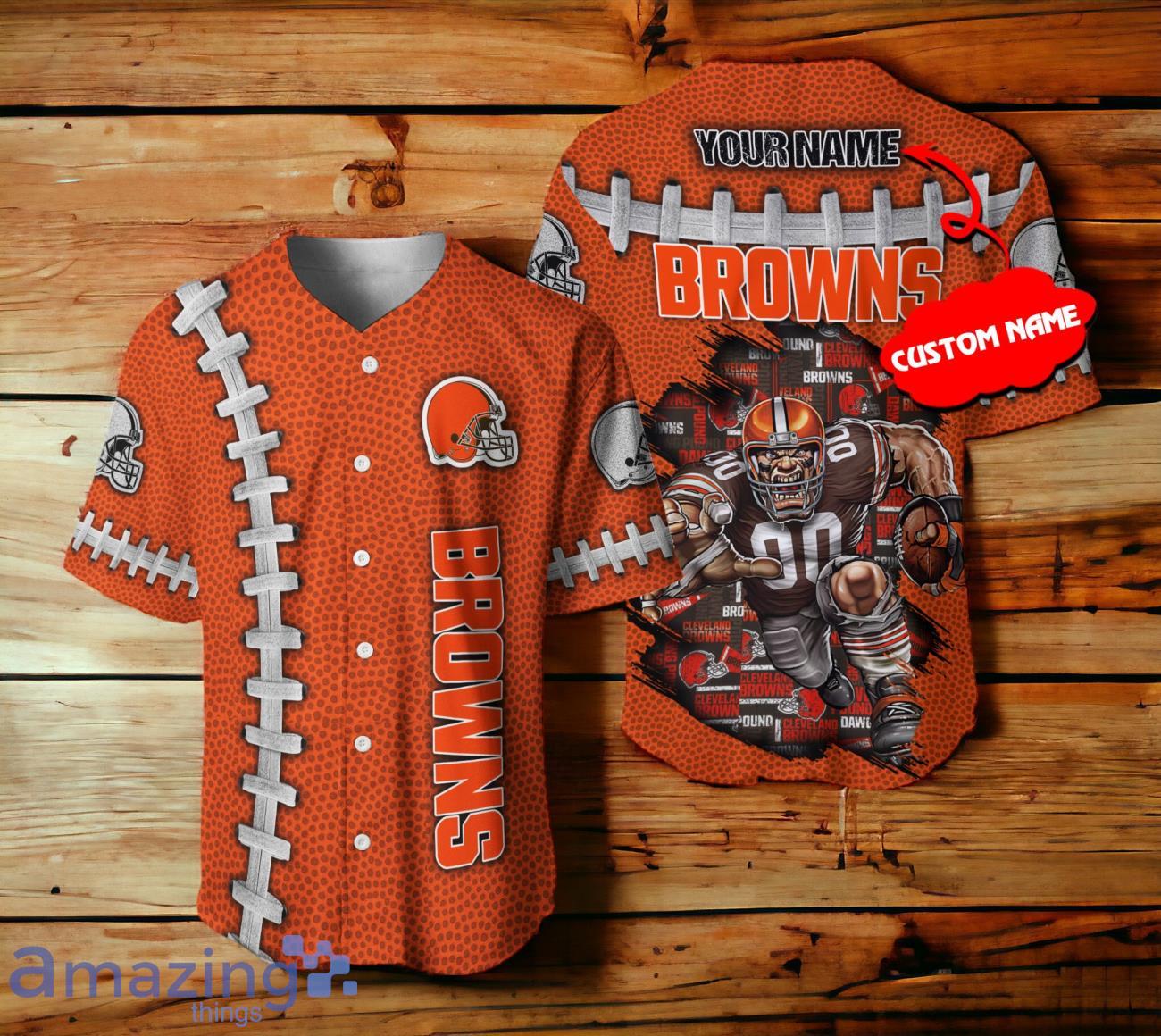 Cleveland Browns NFL 3D Mascot Custom Name Baseball Jersey image Cleveland Browns NFL 3D Mascot Custom Name Baseball Jersey Product Photo 1