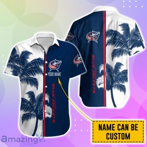 Columbus Blue Jackets Hawaiian Shirt And Short Palm Tree Custom Name Product Photo 2