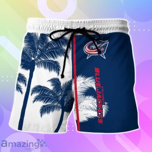 Columbus Blue Jackets Hawaiian Shirt And Short Palm Tree Custom Name Product Photo 3