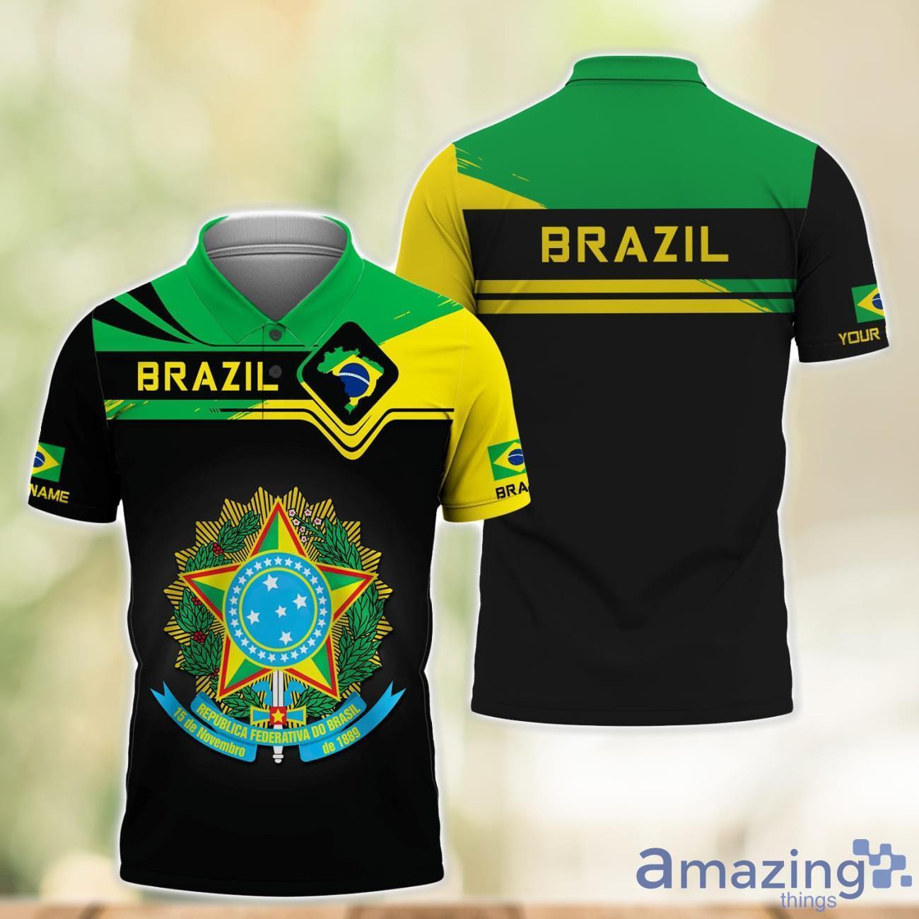 Custom Name 3D Brazil Polo Shirt Golf Lover Gift Personalized Gift For Brazil Lovers image Custom Name 3D Brazil Polo Shirt Golf Lover Gift Personalized Gift For Brazil Lovers Product Photo 1