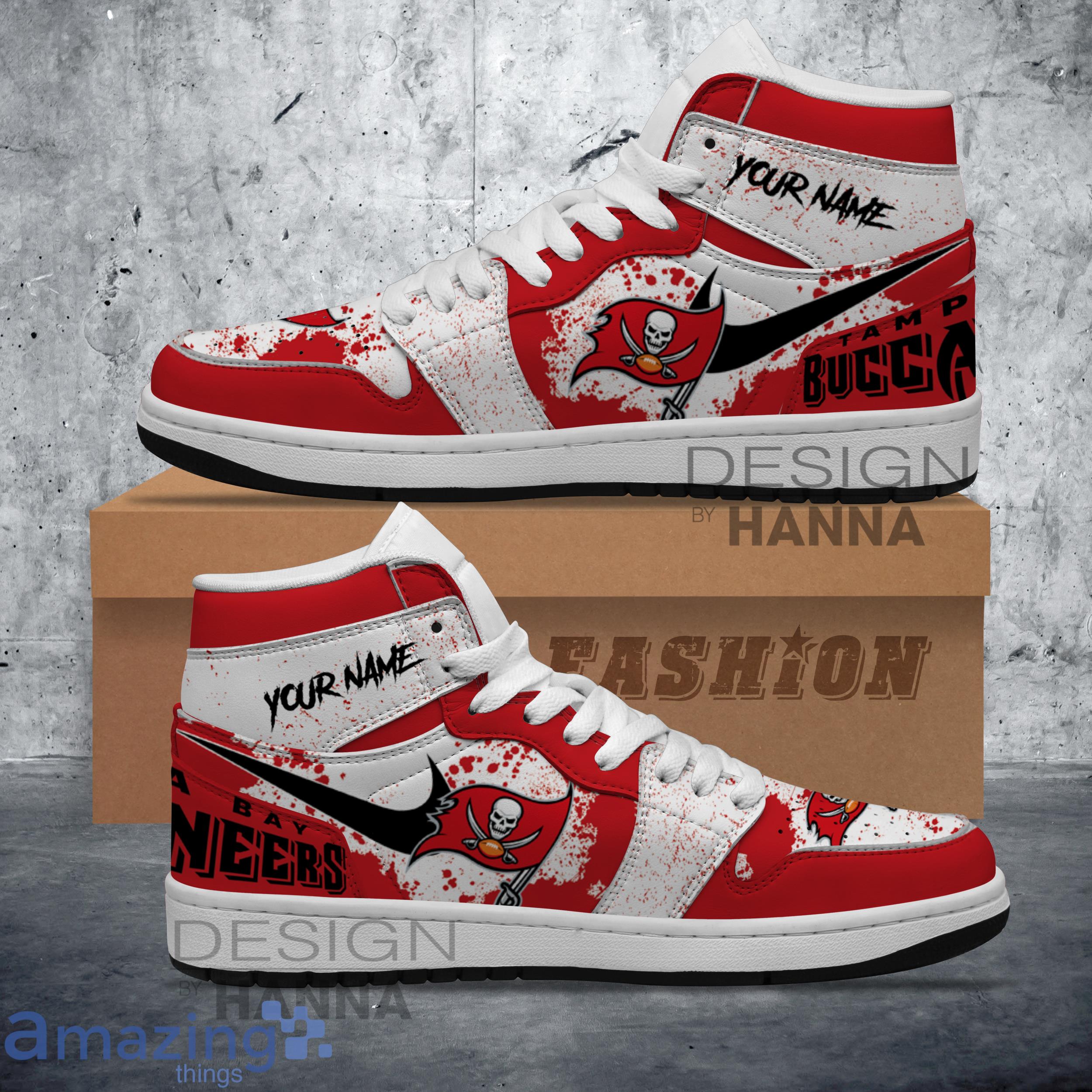 Custom Name Shoes NFL Tampa Bay Buccaneers Paint Splash Texture Air Jordan Hightop Shoes image Custom Name Shoes NFL Tampa Bay Buccaneers Paint Splash Texture Air Jordan Hightop Shoes Product Photo 1