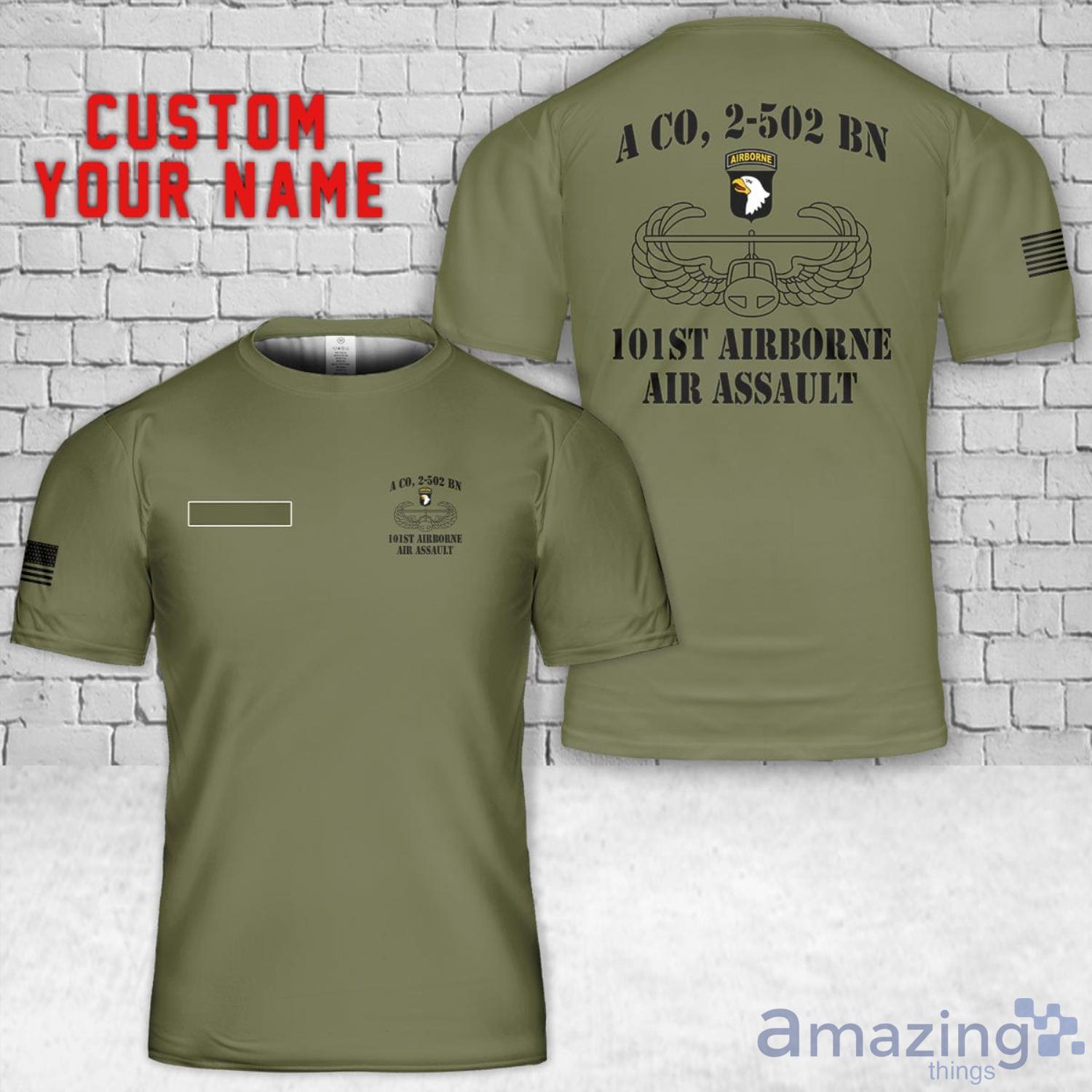 Custom Name US Army A Co, 2 502 BN, 101st airborne (air assault) 3D T Shirt All Over Printed Gift For Men Women image Custom Name US Army A Co, 2-502 BN, 101st airborne (air assault) 3D T-Shirt All Over Printed Gift For Men Women Product Photo 1