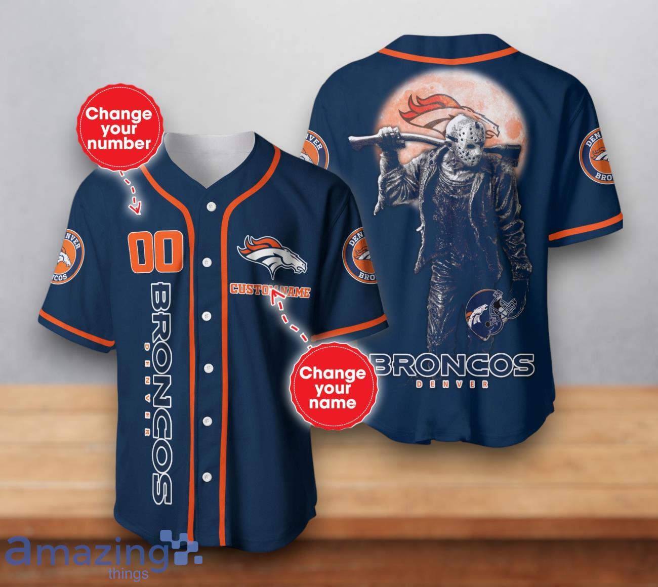 Denver Broncos NFL Custom Number & Name Baseball Jersey For Fans image Denver Broncos NFL Custom Number & Name Baseball Jersey For Fans Product Photo 1