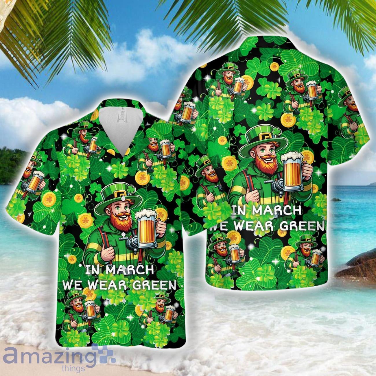 Firefighter Saint Patrick's Day Leprechaun With Beer Hawaiian Shirt Aloha Holiday Gift For Men Women image Firefighter Saint Patrick's Day Leprechaun With Beer Hawaiian Shirt Aloha Holiday Gift For Men Women