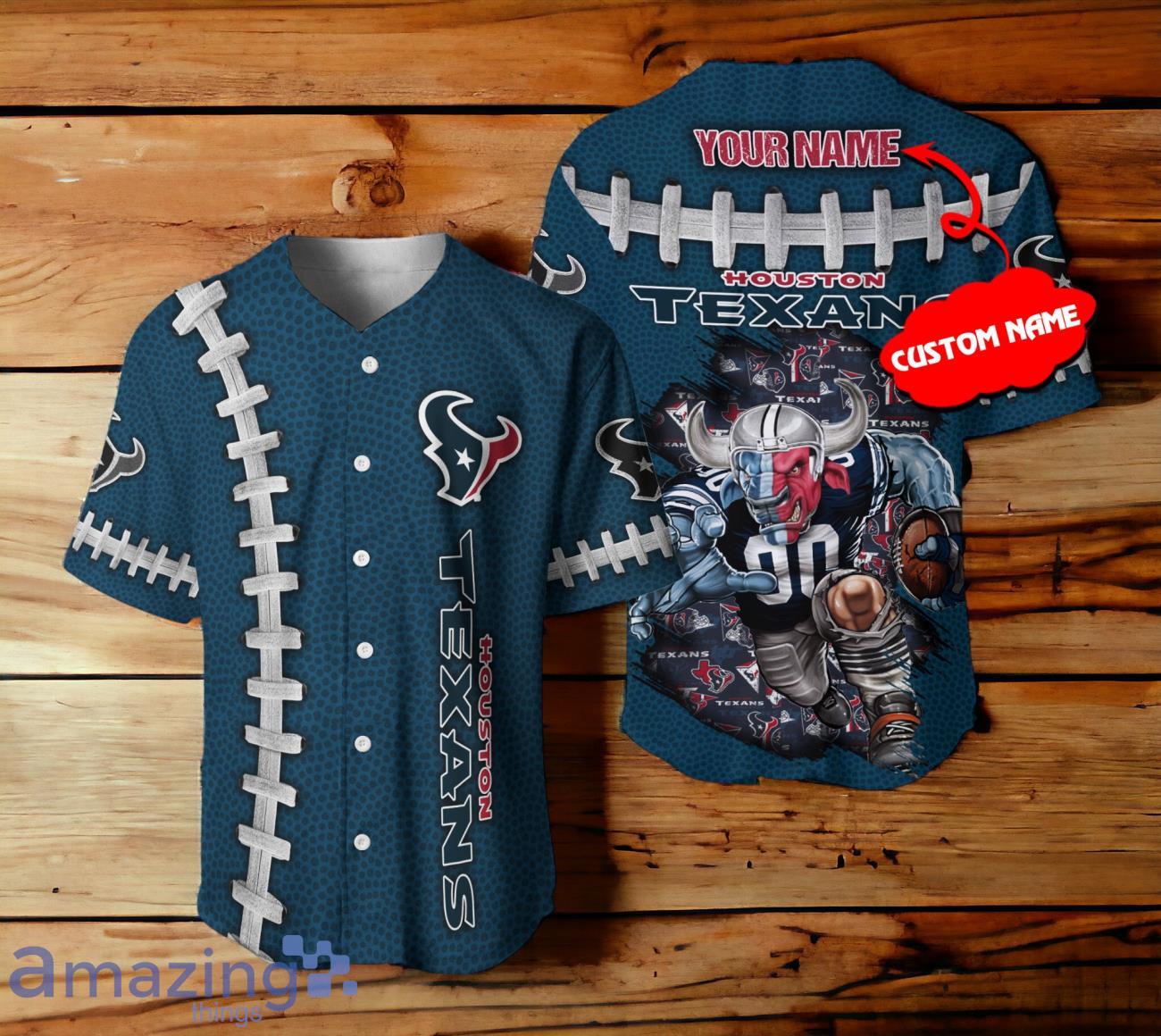 Houston Texans NFL 3D Mascot Custom Name Baseball Jersey image Houston Texans NFL 3D Mascot Custom Name Baseball Jersey Product Photo 1