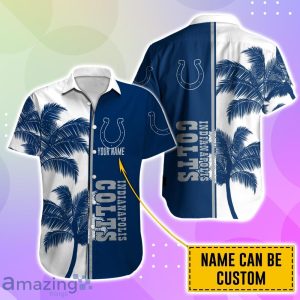 Indianapolis Colts Hawaiian Shirt And Short Palm Tree Custom Name Product Photo 2