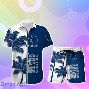 Indianapolis Colts Hawaiian Shirt And Short Palm Tree Custom Name Product Photo 1
