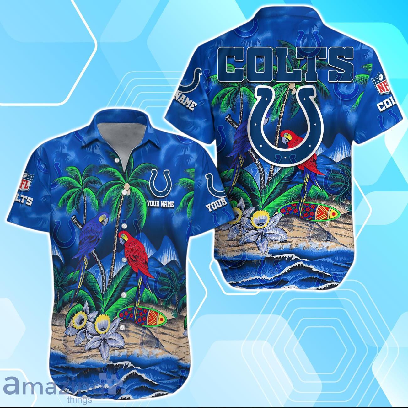 Indianapolis Colts Hawaiian Shirt Summer Gifts For Fans Custom Name image Indianapolis Colts Hawaiian Shirt Summer Gifts For Fans Custom Name Product Photo 1