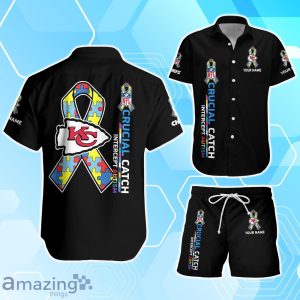 Kansas City Chiefs Hawaiian Shirt & Short Crucial Catch Intercept Autism Custom Name Product Photo 1