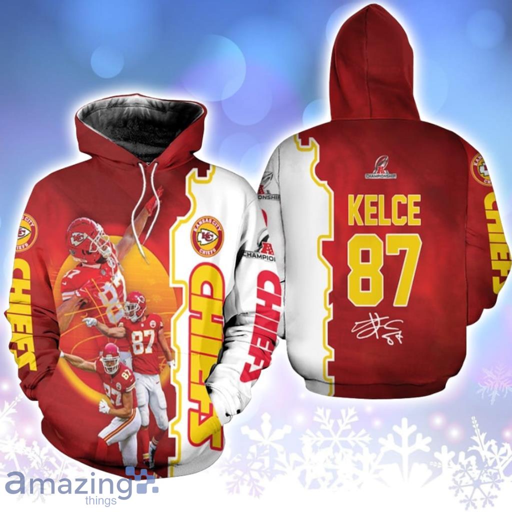 Kansas City Chiefs Travis Kelce 87 AFC Championship 2022 Red Jersey Style Gift For Chiefs Fans Kelce Fans Hoodie 3D All Over Print Detailed Patterns Best Gift image Kansas City Chiefs Travis Kelce 87 AFC Championship 2022 Red Jersey Style Gift For Chiefs Fans Kelce Fans Hoodie 3D All Over Print Detailed Patterns Best Gift Product Photo 1