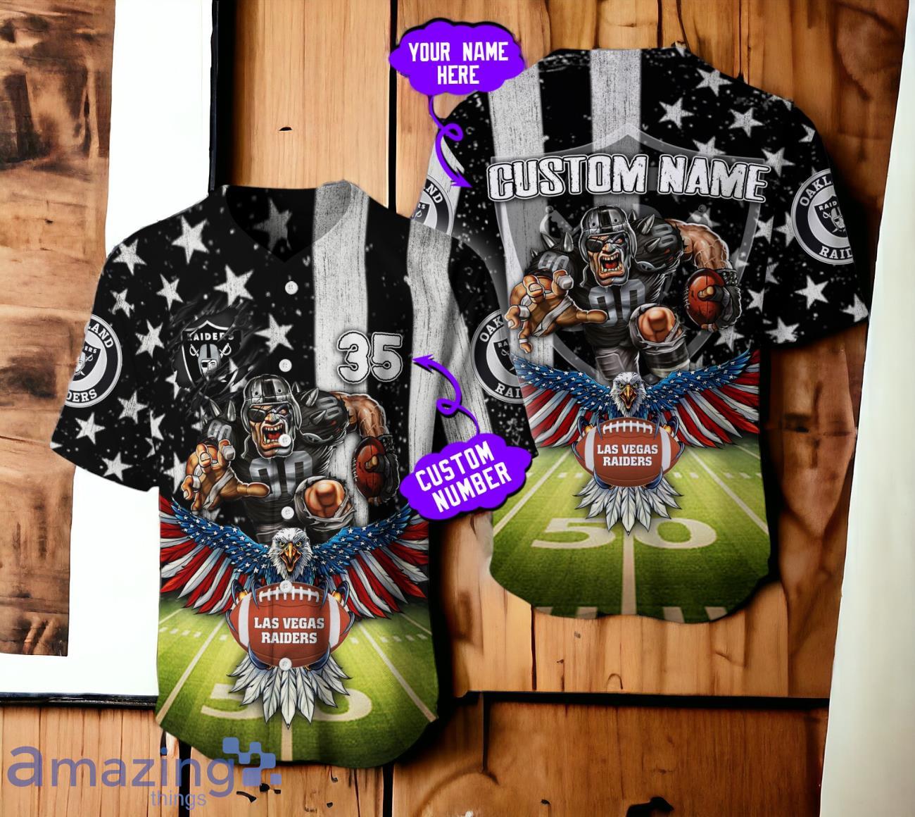 Las Vegas Raiders 3D Eagle Custom Number & Name Baseball Jersey image Las Vegas Raiders 3D Eagle Custom Number & Name Baseball Jersey Product Photo 1