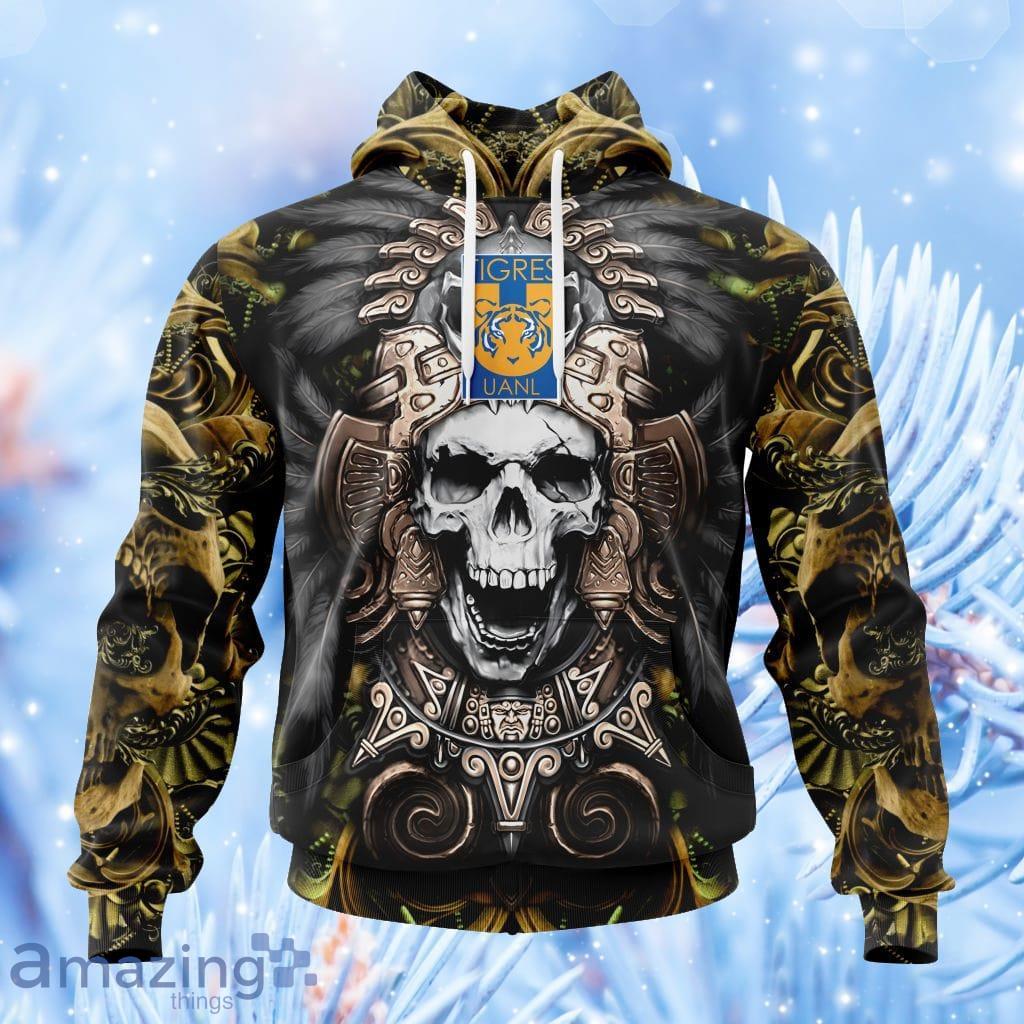 Liga Mx Tigres Uanl Aztec Skull Design Designed Part Hoodie 3D All Over Print image Liga Mx Tigres Uanl Aztec Skull Design Designed Part Hoodie 3D All Over Print Product Photo 1