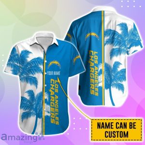 Los Angeles Chargers Hawaiian Shirt And Short Palm Tree Custom Name Product Photo 2