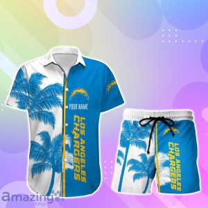 Los Angeles Chargers Hawaiian Shirt And Short Palm Tree Custom Name Product Photo 1