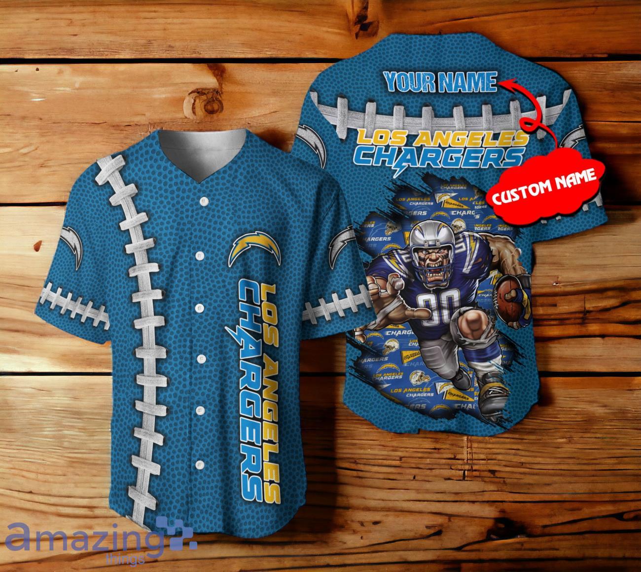 Los Angeles Chargers NFL 3D Mascot Custom Name Baseball Jersey image Los Angeles Chargers NFL 3D Mascot Custom Name Baseball Jersey Product Photo 1