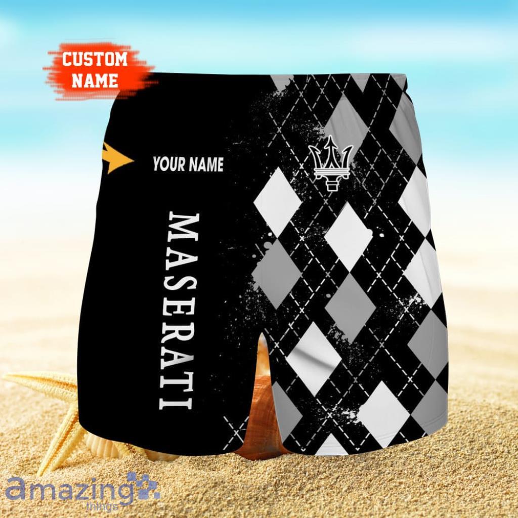 Maserati Logo Print 3D Short Hawaiian Custom Name Trending Summer For Men image Maserati Logo Print 3D Short Hawaiian Custom Name Trending Summer For Men Product Photo 1