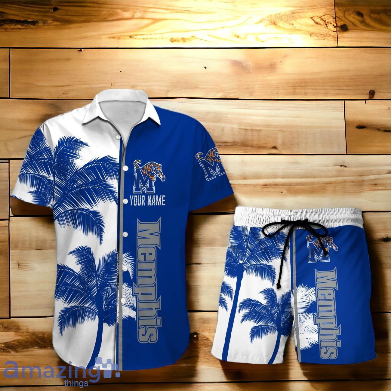 Memphis Tigers Hawaiian Shirt And Short Palm Tree Custom Name image Memphis Tigers Hawaiian Shirt And Short Palm Tree Custom Name Product Photo 1