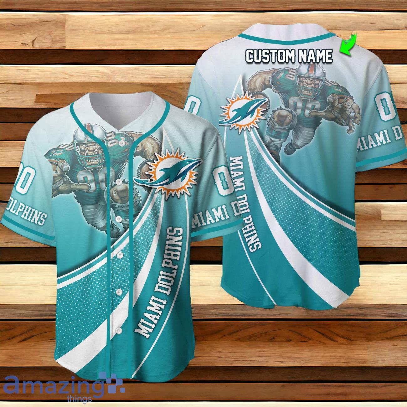 Miami Dolphins 3D Mascot Baseball Jersey Custom Number And Name image Miami Dolphins 3D Mascot Baseball Jersey Custom Number And Name Product Photo 1