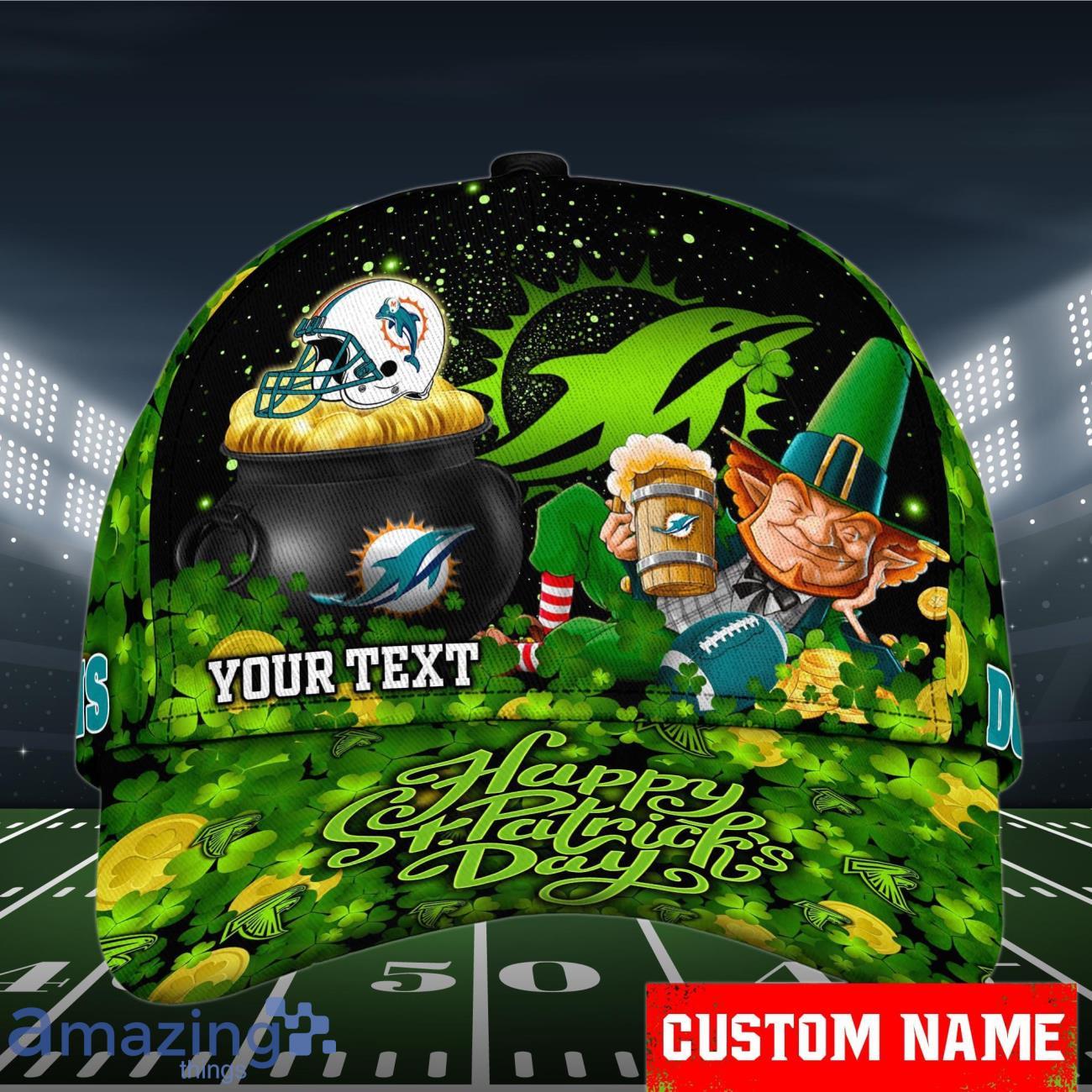 Miami Dolphins NFL Cap 3D Patrick's Day Custom Name For Fans Product Photo 1