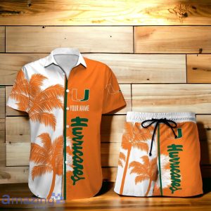 Miami Hurricanes Hawaiian Shirt And Short Palm Tree Custom Name Product Photo 1