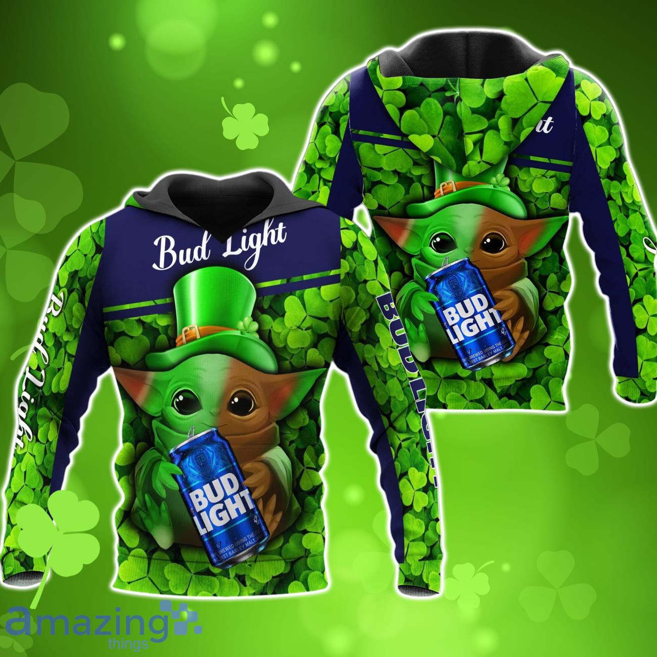 Miller LiteBaby Yoda St Patrick’s Day 3D AOP Hoodies For Men And Women Product Photo 1