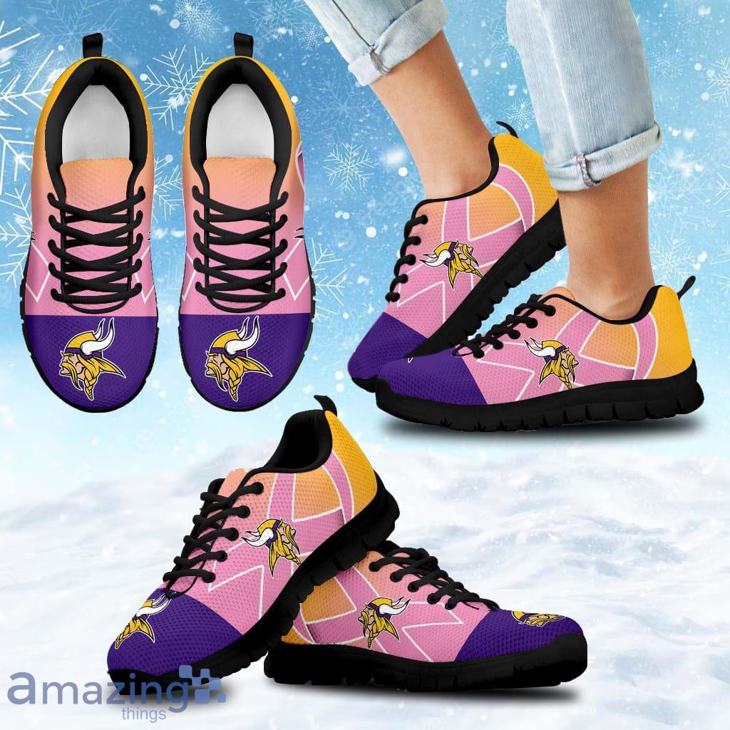 Minnesota Vikings Cancer Pink Ribbon Sneakers Shoes Gift For Big Fans image Minnesota Vikings Cancer Pink Ribbon Sneakers Shoes Gift For Big Fans Product Photo 1