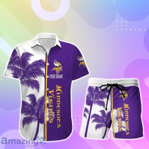 Minnesota Vikings Hawaiian Shirt And Short Palm Tree Custom Name Product Photo 1