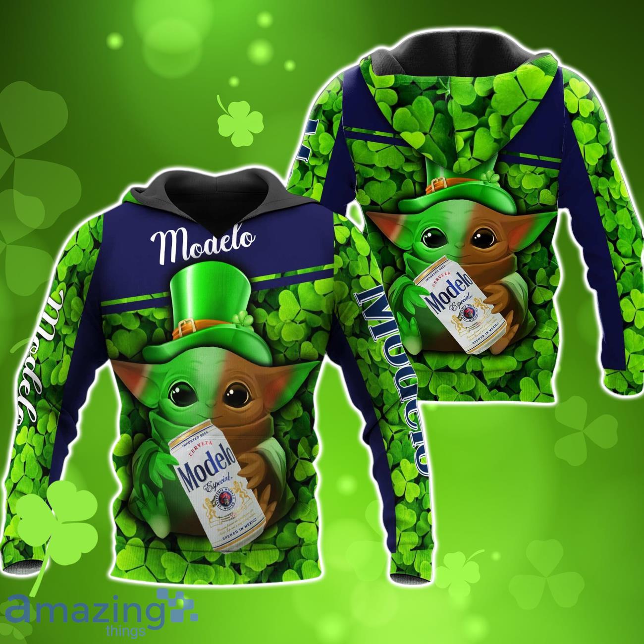 Modelo Baby Yoda St Patrick’s Day 3D AOP Hoodies For Men And Women Product Photo 1