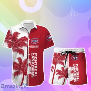Montreal Canadiens Hawaiian Shirt And Short Palm Tree Custom Name Product Photo 1
