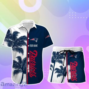 New England Patriots Hawaiian Shirt And Short Palm Tree Custom Name Product Photo 1