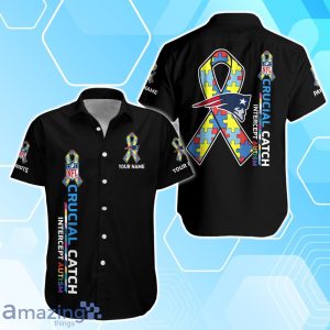 New England Patriots Hawaiian Shirt & Short Crucial Catch Intercept Autism Custom Name Product Photo 2