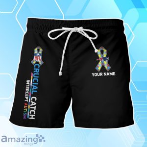 New England Patriots Hawaiian Shirt & Short Crucial Catch Intercept Autism Custom Name Product Photo 3