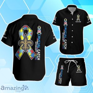 New Orleans Saints Hawaiian Shirt & Short Crucial Catch Intercept Autism Custom Name Product Photo 1