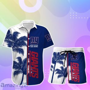 New York Giants Hawaiian Shirt And Short Palm Tree Custom Name Product Photo 1