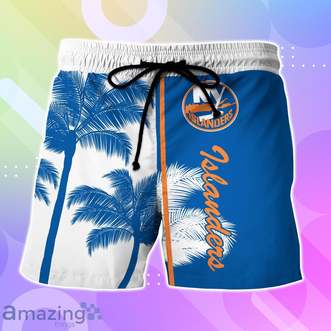 New York Islanders Hawaiian Shirt And Short Palm Tree Custom Name image New York Islanders Hawaiian Shirt And Short Palm Tree Custom Name Product Photo 3