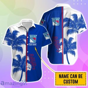 New York Rangers Hawaiian Shirt And Short Palm Tree Custom Name Product Photo 2