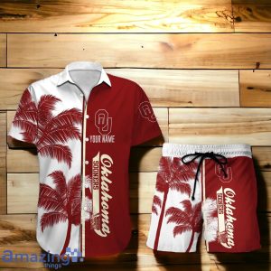 Oklahoma Sooners Hawaiian Shirt And Short Palm Tree Custom Name Product Photo 1