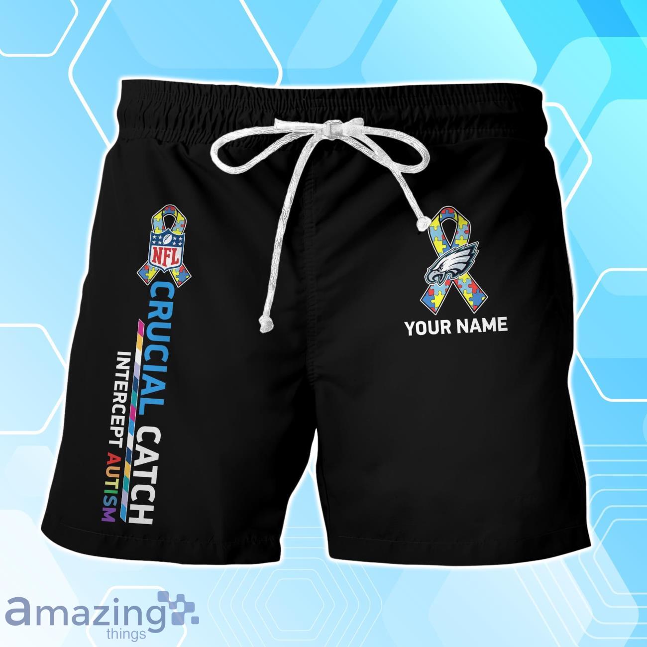 Philadelphia Eagles Hawaiian Shirt & Short Crucial Catch Intercept Autism Custom Name image Philadelphia Eagles Hawaiian Shirt & Short Crucial Catch Intercept Autism Custom Name Product Photo 3