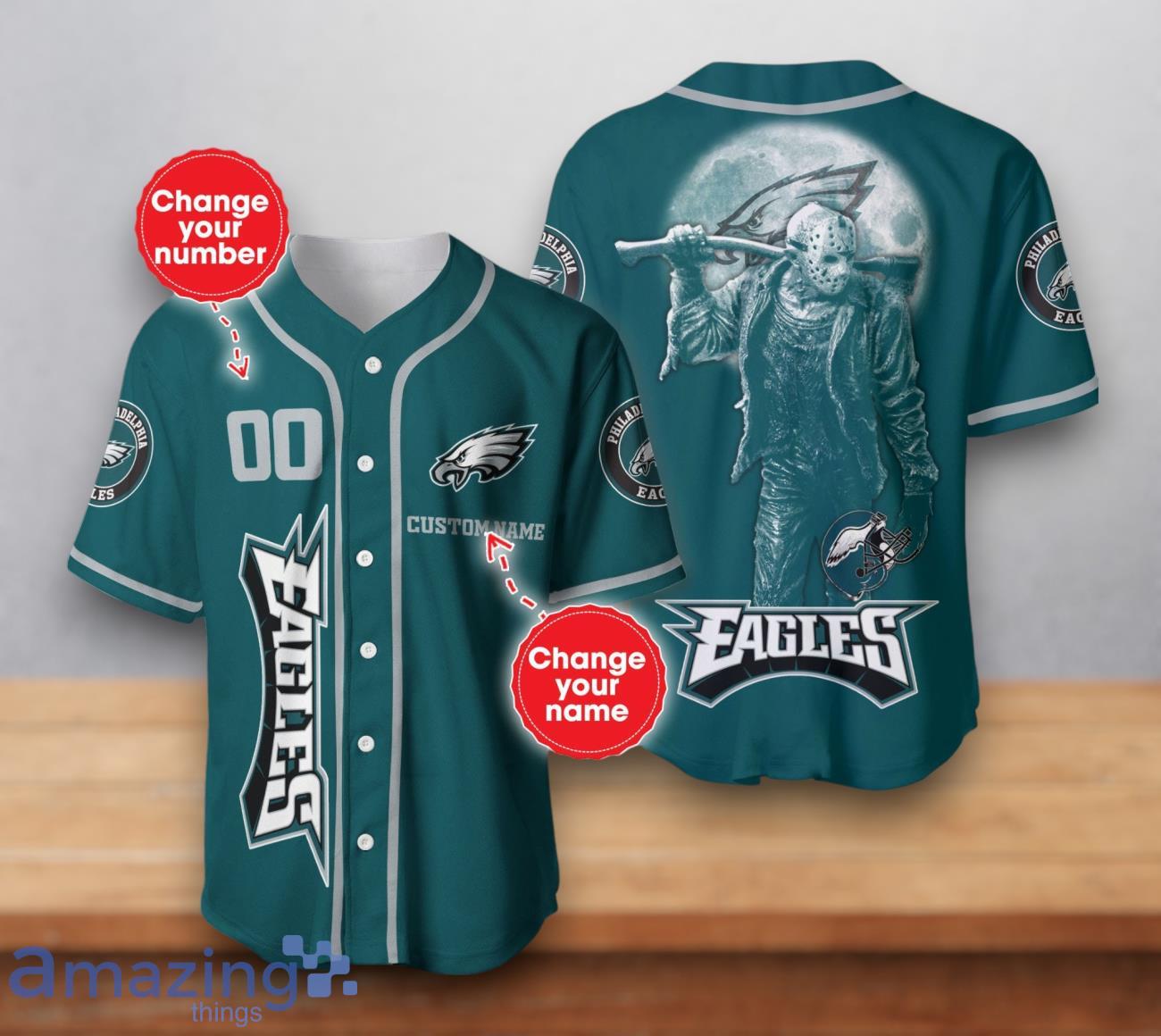 Philadelphia Eagles NFL Custom Number & Name Baseball Jersey For Fans Product Photo 1