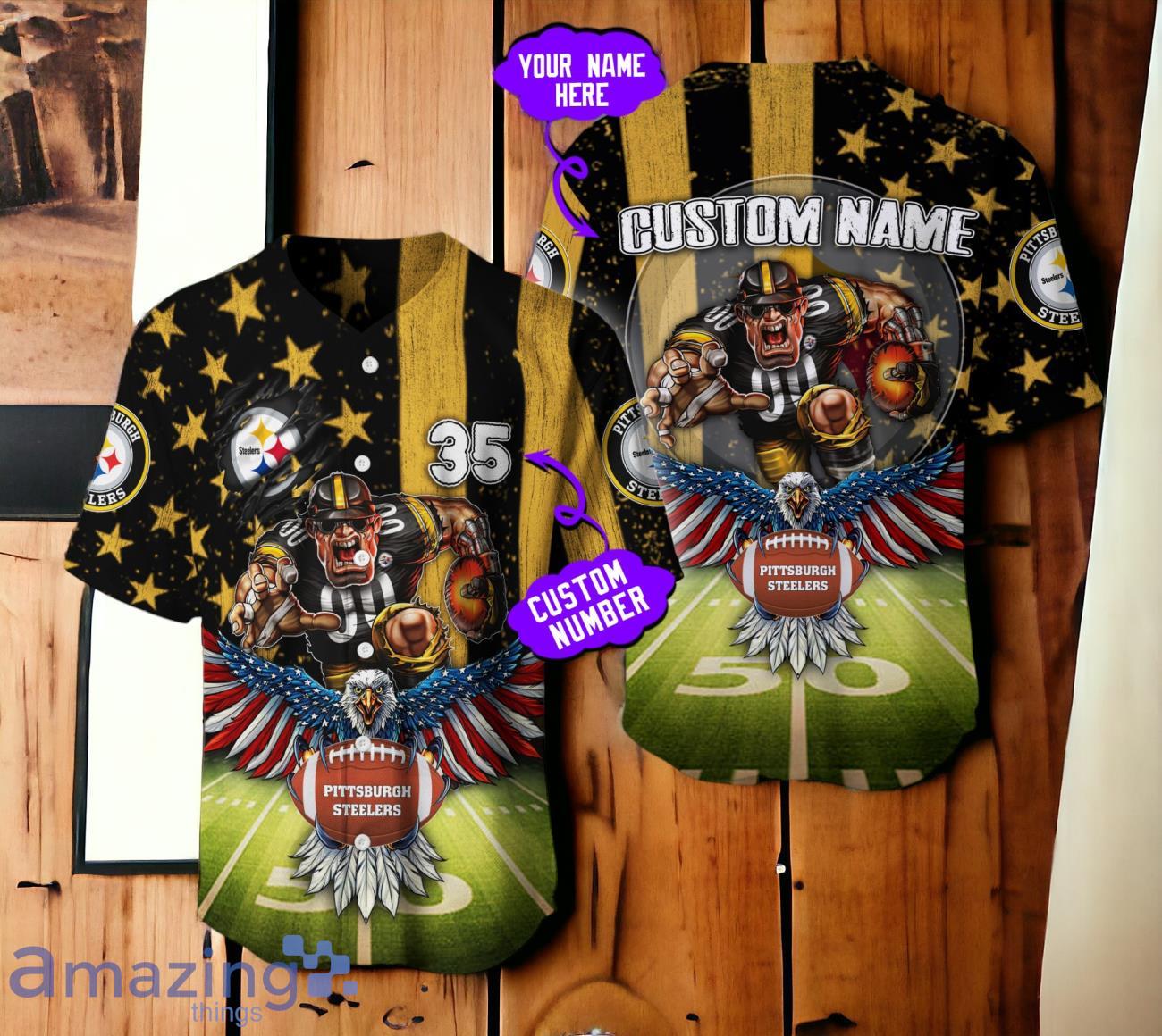 Pittsburgh Steelers 3D Eagle Custom Number & Name Baseball Jersey image Pittsburgh Steelers 3D Eagle Custom Number & Name Baseball Jersey Product Photo 1